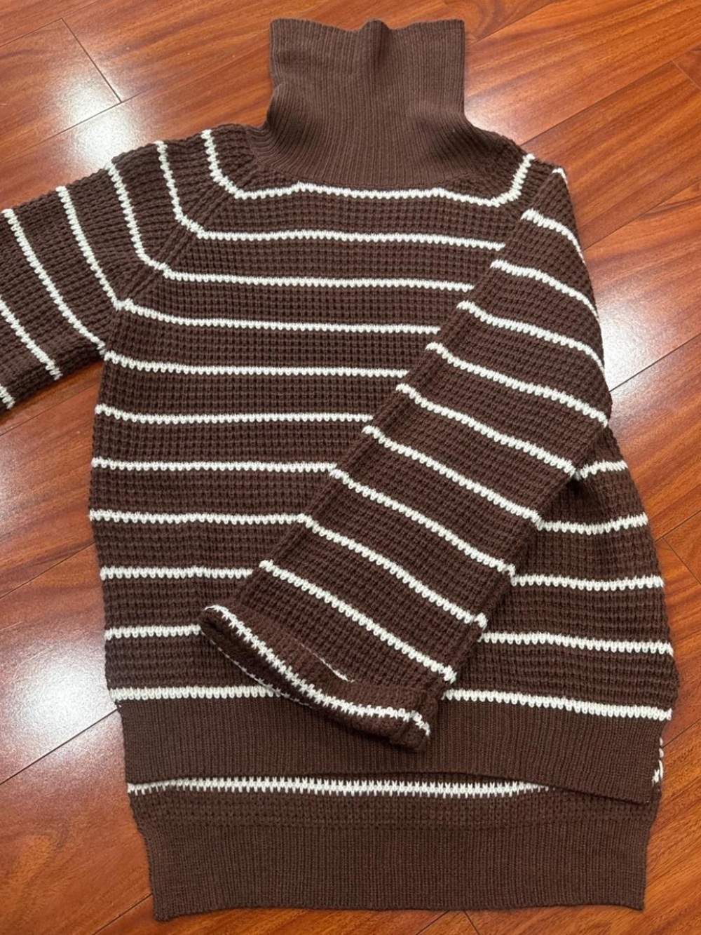 Brown & White Striped Turtleneck Oversized Sweater